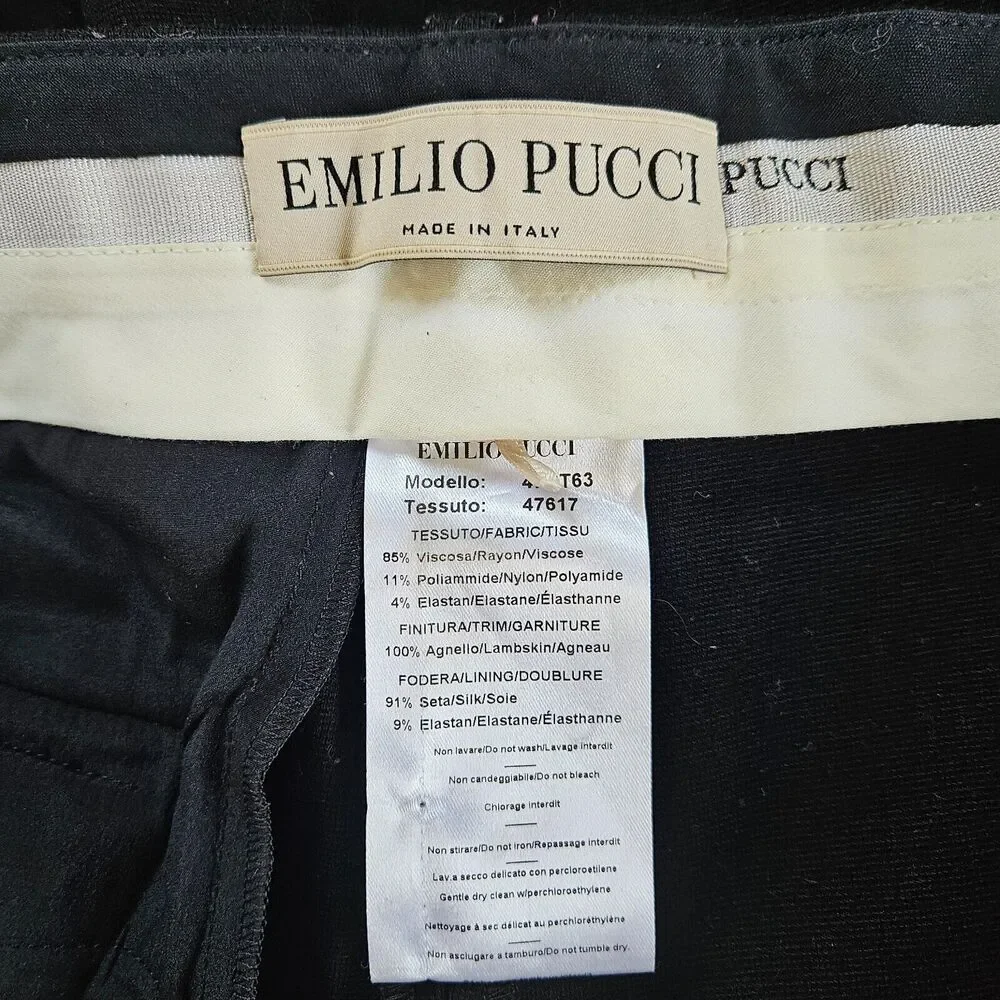 EMILIO PUCCI Black Ponte Knit Pants Women 14 Lambskin Laceup Side Panels Stretch